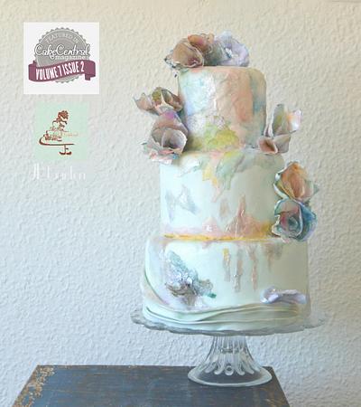 watercolor waferpaper cake for CakeCentralMagazine - Cake by Judith-JEtaarten