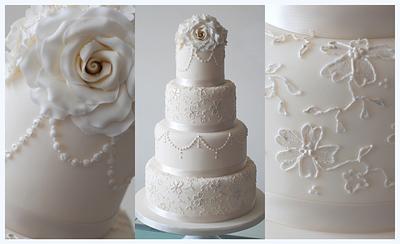 Pearls and lace wedding cake - Cake by Sweet Additions