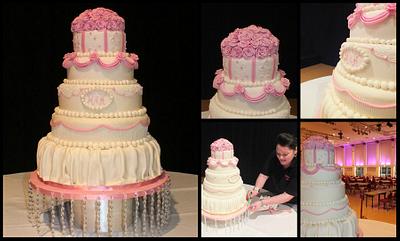 Ivory and pink wedding cake - Cake by jennie