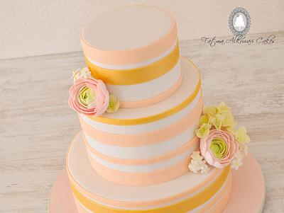 Ranunculus and hydrangea cake - Cake by Fatma Alkuwari Cakes