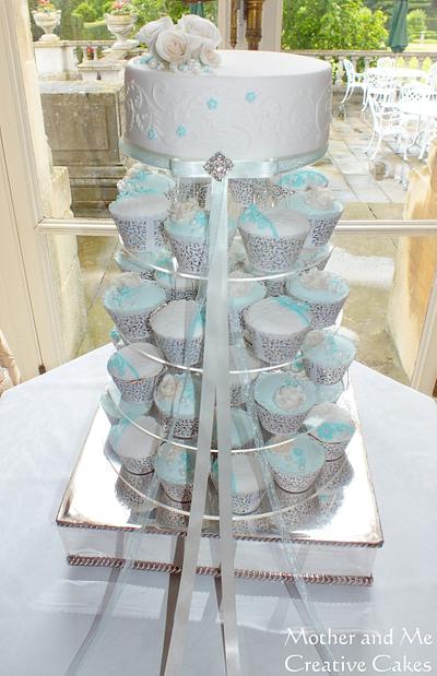 wedding Cupcake Tower in Tiffany Blue - Cake by Mother and Me Creative Cakes