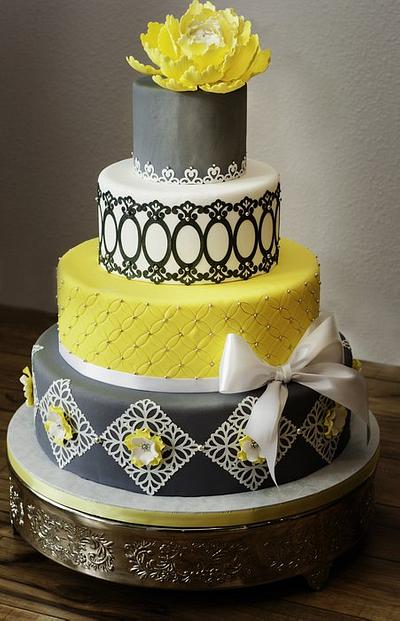 Grey and yellow wedding cake - Cake by Skmaestas