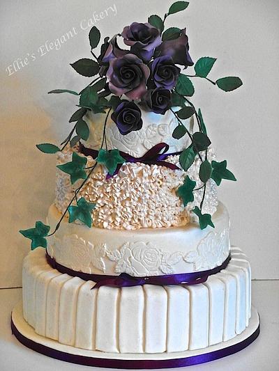 Purple roses theme wedding cake  - Cake by Ellie @ Ellie's Elegant Cakery