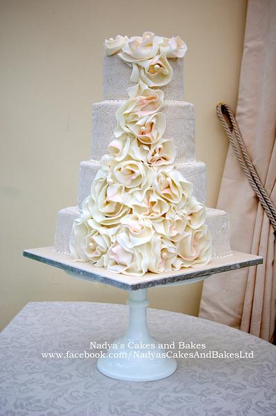 wedding dress cake with blush pink accents and pearls - Cake by Nadya