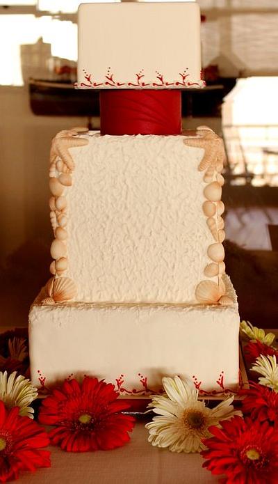Red and white beach wedding cake - Cake by Tânia Santos