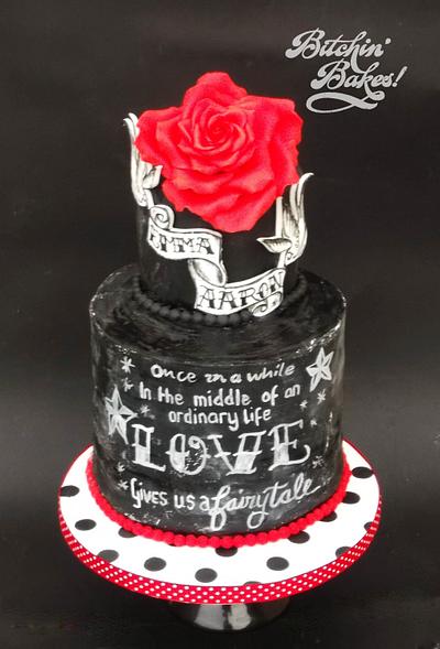 Rockabilly/chalk board engagement cake - Cake by fitzy13