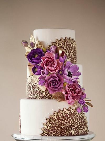 Purple & Gold Wedding Cake - Cake by Erin Gardner