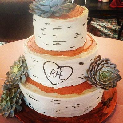 Stacked Birch Tree Cake with fresh Succulents - Cake by Ali Davis