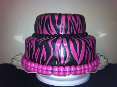 Tiered Zebra cake, hot pink and black.  - Cake by Jenn
