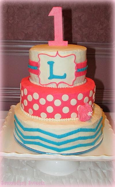 Chevron & Polka Dots 1st Birthday - Cake by Samantha Eyth