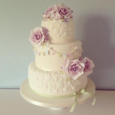 Vintage rose and bunting wedding cake - Cake by Samantha Tempest
