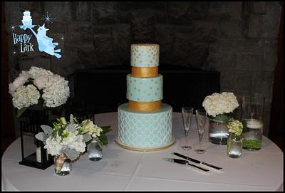 Teal and gold wedding cake - Cake by Happy As A Lark Cake Creations