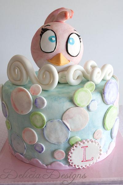 The Pink Angry Bird- floating on bubbles cake - Cake by Delicia Designs