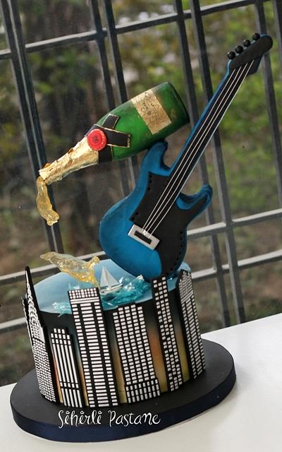 Champagne and Electric Guitar Cake - Cake by Sihirli Pastane