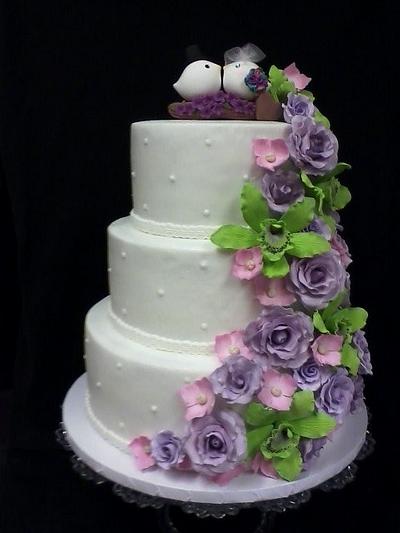 Floral Cascade Wedding Cake - Cake by Cheryl's Creative Cakery