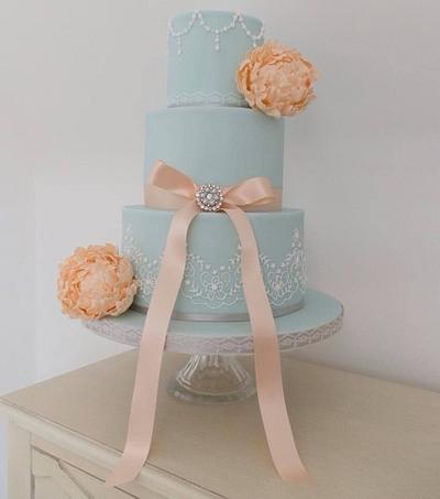 Duck egg wedding cake and biscuit - Cake by The Ivory Owl Cake Company