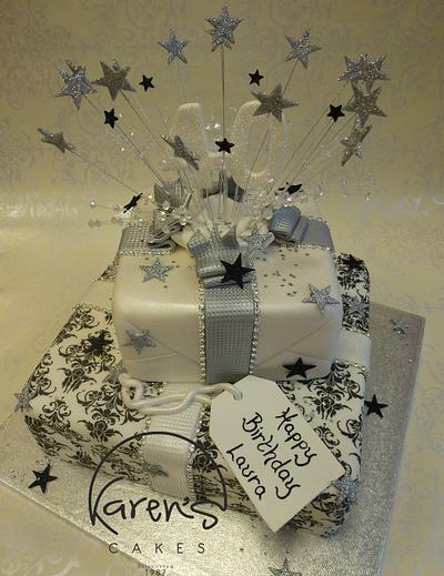 Black damask exploding parcel - Cake by Karen Burton