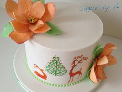 Peach and Green Xmas cake - Cake by Sugar Avenue Cakes 