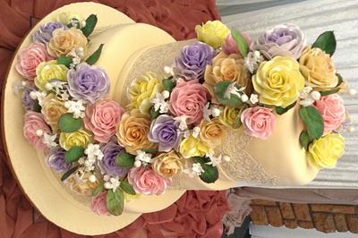 Cascading rose wedding cake - Cake by Beverley