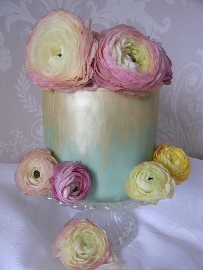 Gold Brush Cake with Fresh Vintage Ranunculus - Cake by Lulu Belles Cupcake Creations