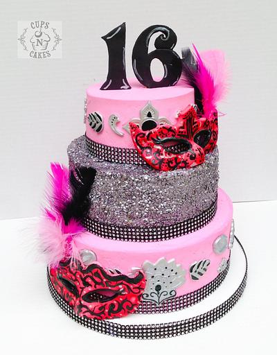 Sweet 16 Masquerade  - Cake by Cups-N-Cakes 