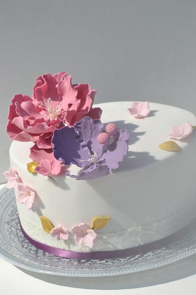 Pastel colours open peony flower cake - Cake by Daba1