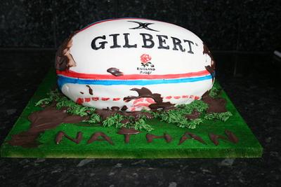 Hand painted Rugby ball sponge cake - Cake by Carole Wynne