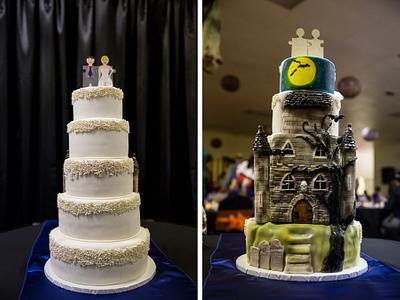Half and half Halloween wedding cake  - Cake by theMIXcustomcakes