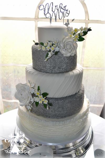 White & Silver wedding cake - Cake by Ceri's Cakes