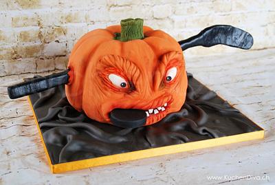 Scary Halloween-Icehockey-Pumpkin - Cake by KuchenDiva