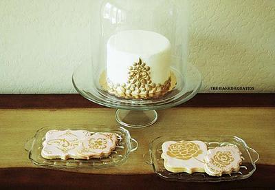 Gold Gem Cake with Pink & Gold Baroque Cookie - Cake by Melissa