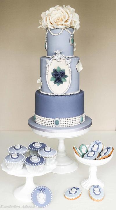 Shabby Chic blue wedding Cake - Cake by Alma Pasteles