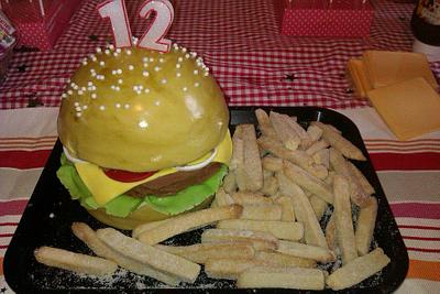 Burger cake with cookie fries - Cake by AnnieBakesCakes