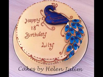 Gold Henna Peacock - Cake by helen Jane Cake Design 