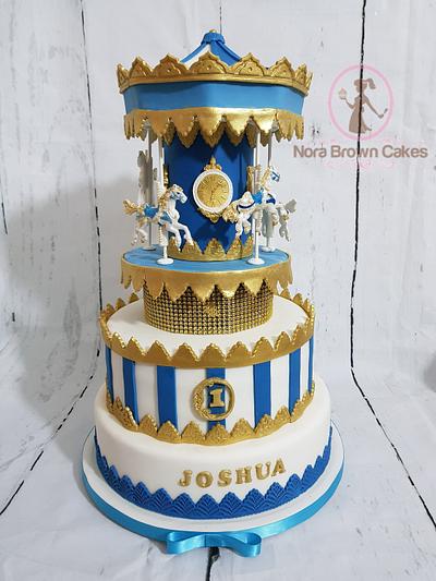 Gold and royal blue carousel cake - Cake by Nora Brown Cakes 