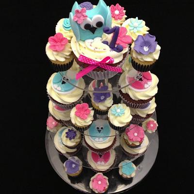 Owl Cupcake Tower - Cake by cjsweettreats
