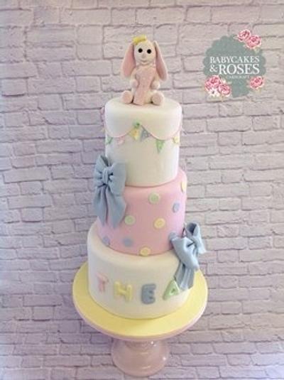 Baby Bunny Rabbit 3 Tier Christening Cake - Cake by Babycakes & Roses Cakecraft