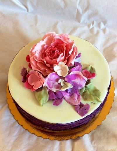 birthday's cake with rose  - Cake by DinaDiana