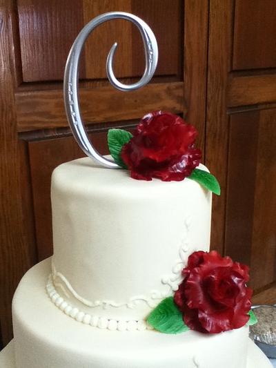Ivory Wedding with Red Sugar Roses - Cake by Dayna Robidoux
