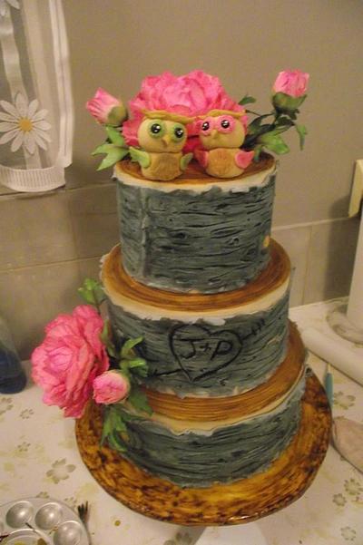 Owl and peony wedding cake - Cake by greca111699