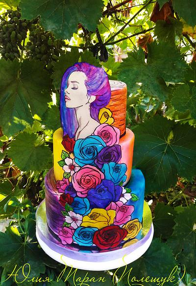 handpainting girl in roses - Cake by Julia Taran