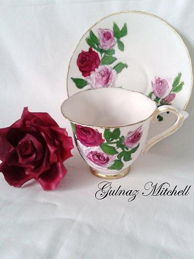 Free Hand Painted Cup and Saucer Topper - Cake by Gulnaz Mitchell