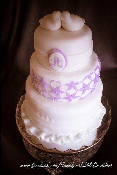Wedding Cake with Edible Doves - Cake by Jennifer's Edible Creations