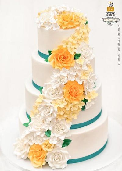 Cascading Rose Wedding Cake - Cake by Esther Williams