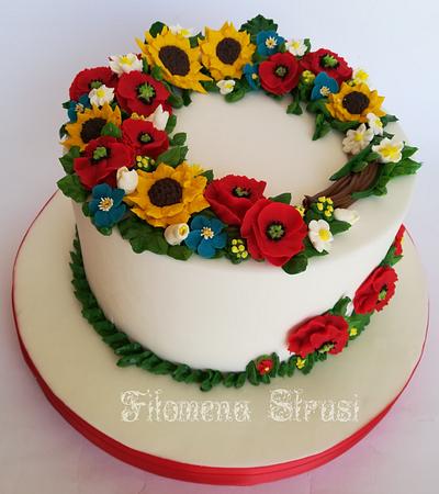 Bean paste and italian meringue buttercream flower cake   - Cake by Filomena