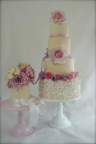 a summer garden wedding cake with wafer flowers - Cake by Jac