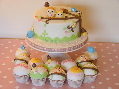 Owl cake & matching cupcakes - Cake by Sugar-pie