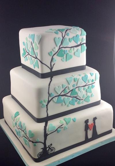 Wedding cake with turquoise hearts - Cake by Fondant Fantasies of Malvern