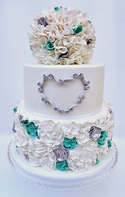 Teal & Silver Ruffle Cake - Cake by Emma