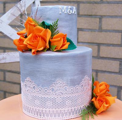 silver and orange wedding cake - Cake by Amaliacakes